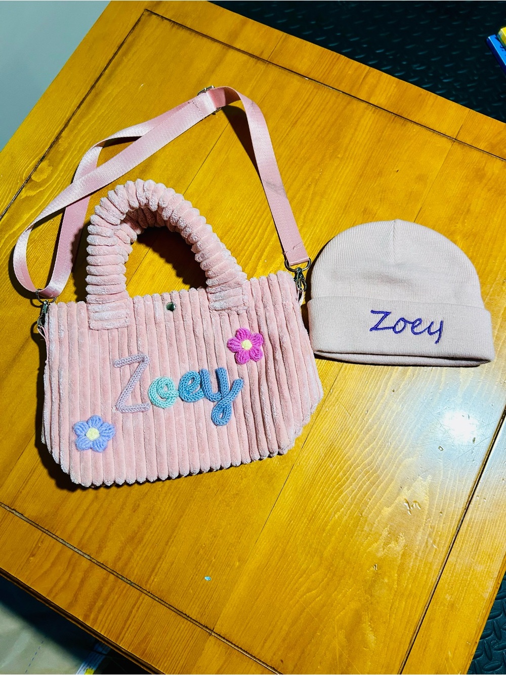 Personalized Kids Pink Zoey Corduroy Handbag and Beanie Set